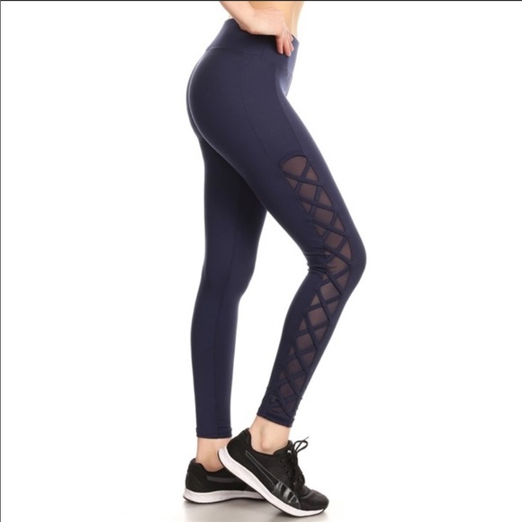 Pants - Yoga/Gym Leggings w/ Criss Cross Sheer Sides